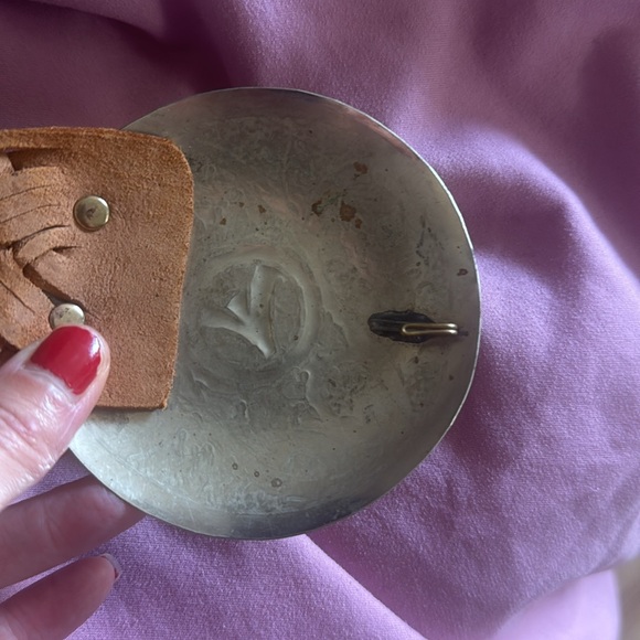 Vintage Y2K Medallion Disk McBling Girlhood Core Wide Woven Leather Belt - Picture 15 of 15